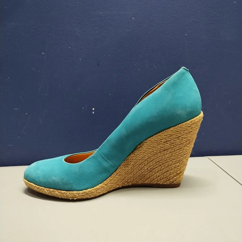 Schutz Espadrille‎ Wedges Heels Womens US 10 Tan Green Suede Upper Rubber Sole